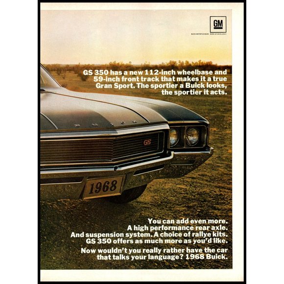 1968 Buick GS 350 Gran Sport Coupe 2 Page Vintage Print Ad Sunset Wall Art Photo - Picture 2 of 3